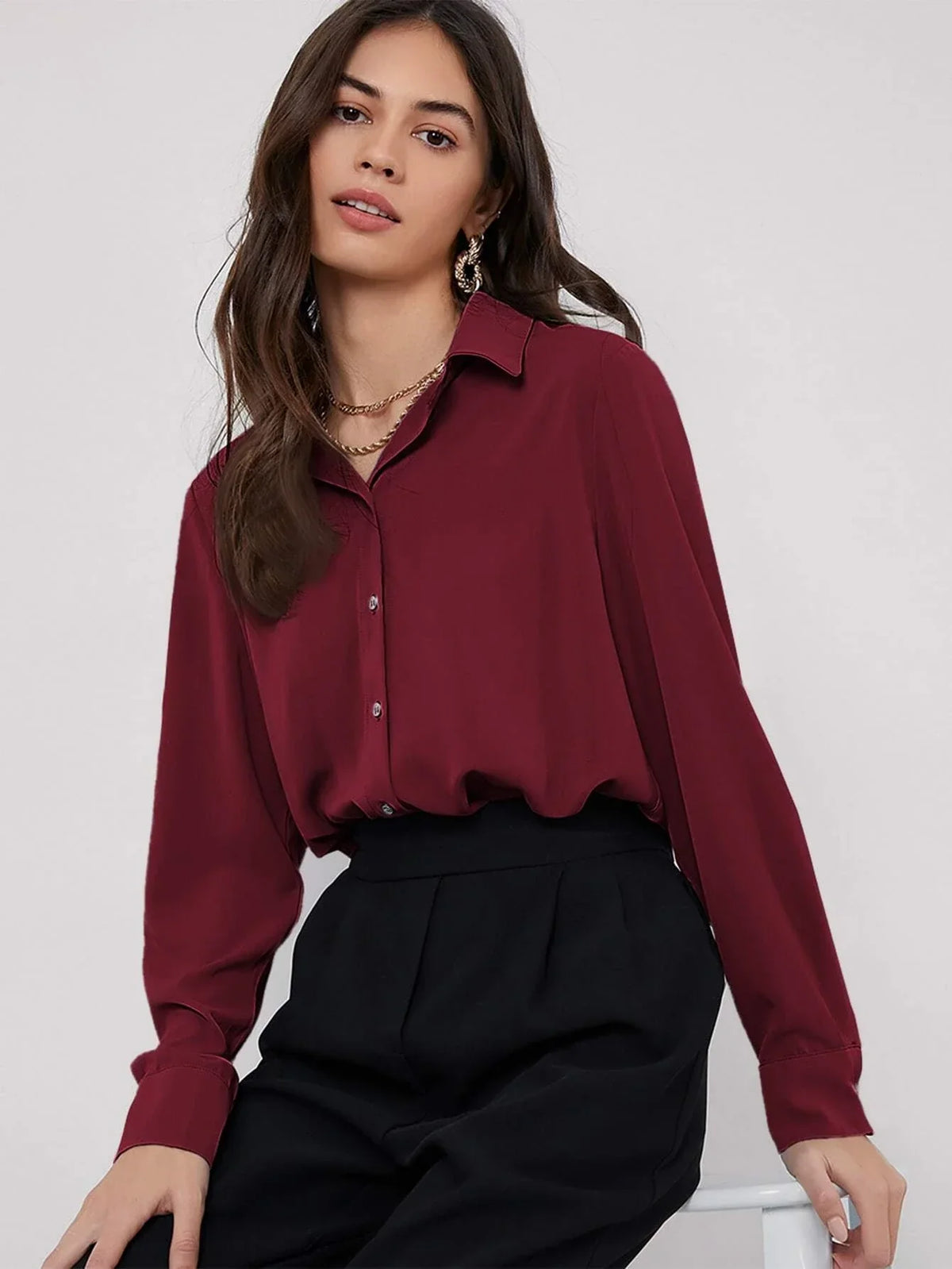 Buy SHEIN BIZwear Solid Curved Hem Shirt in Pakistan