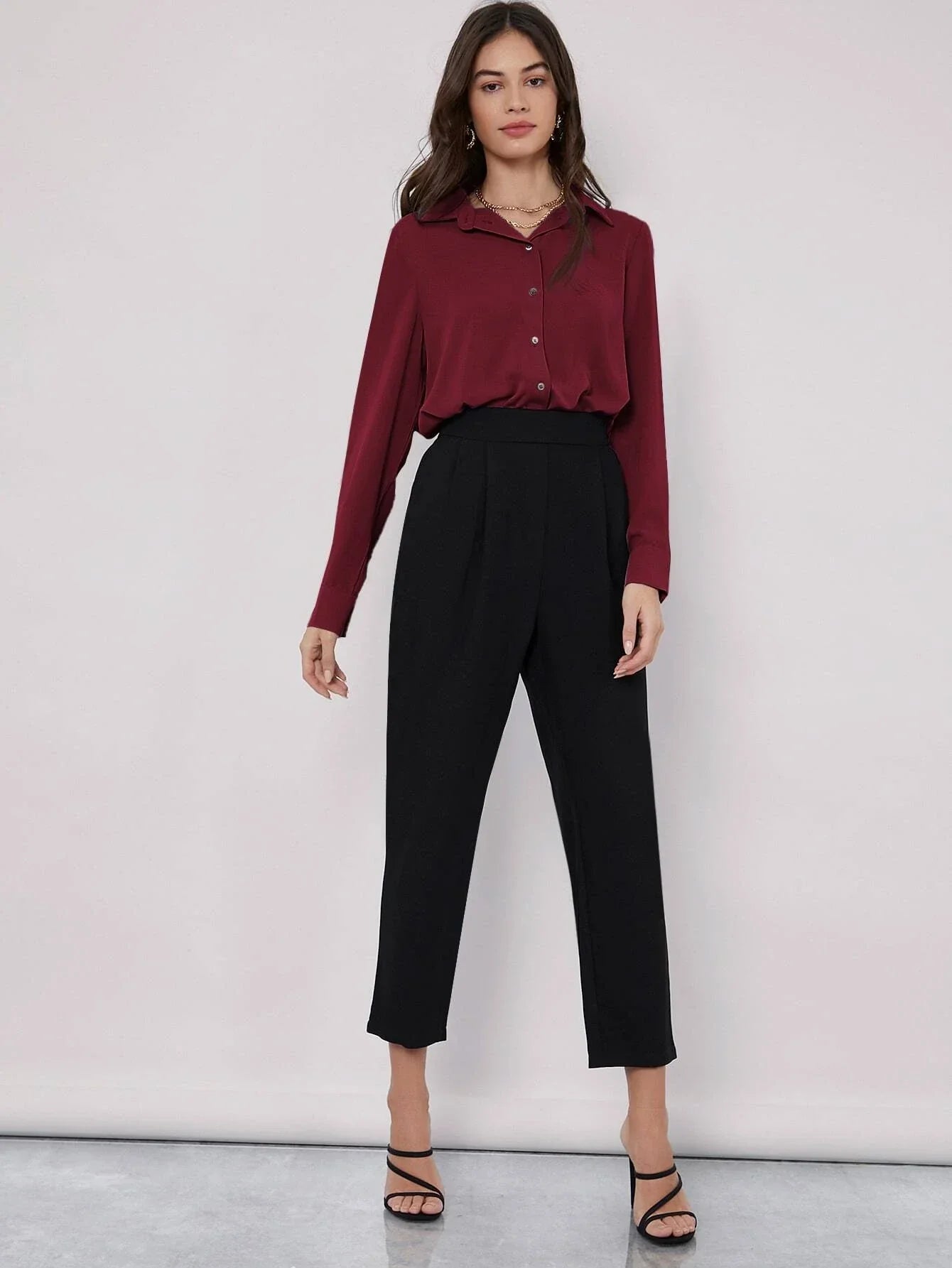 Buy SHEIN BIZwear Solid Curved Hem Shirt in Pakistan