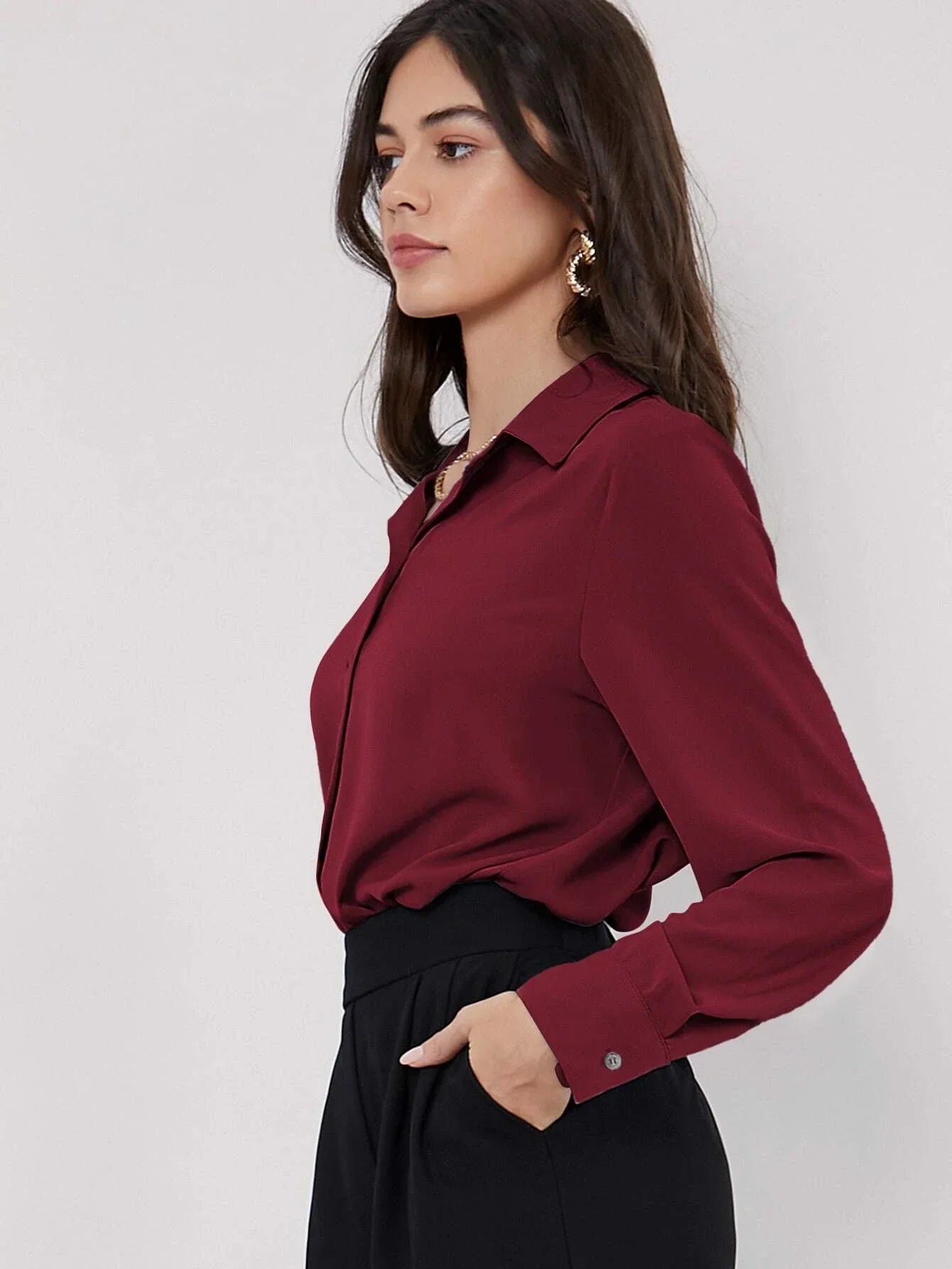 Buy SHEIN BIZwear Solid Curved Hem Shirt in Pakistan