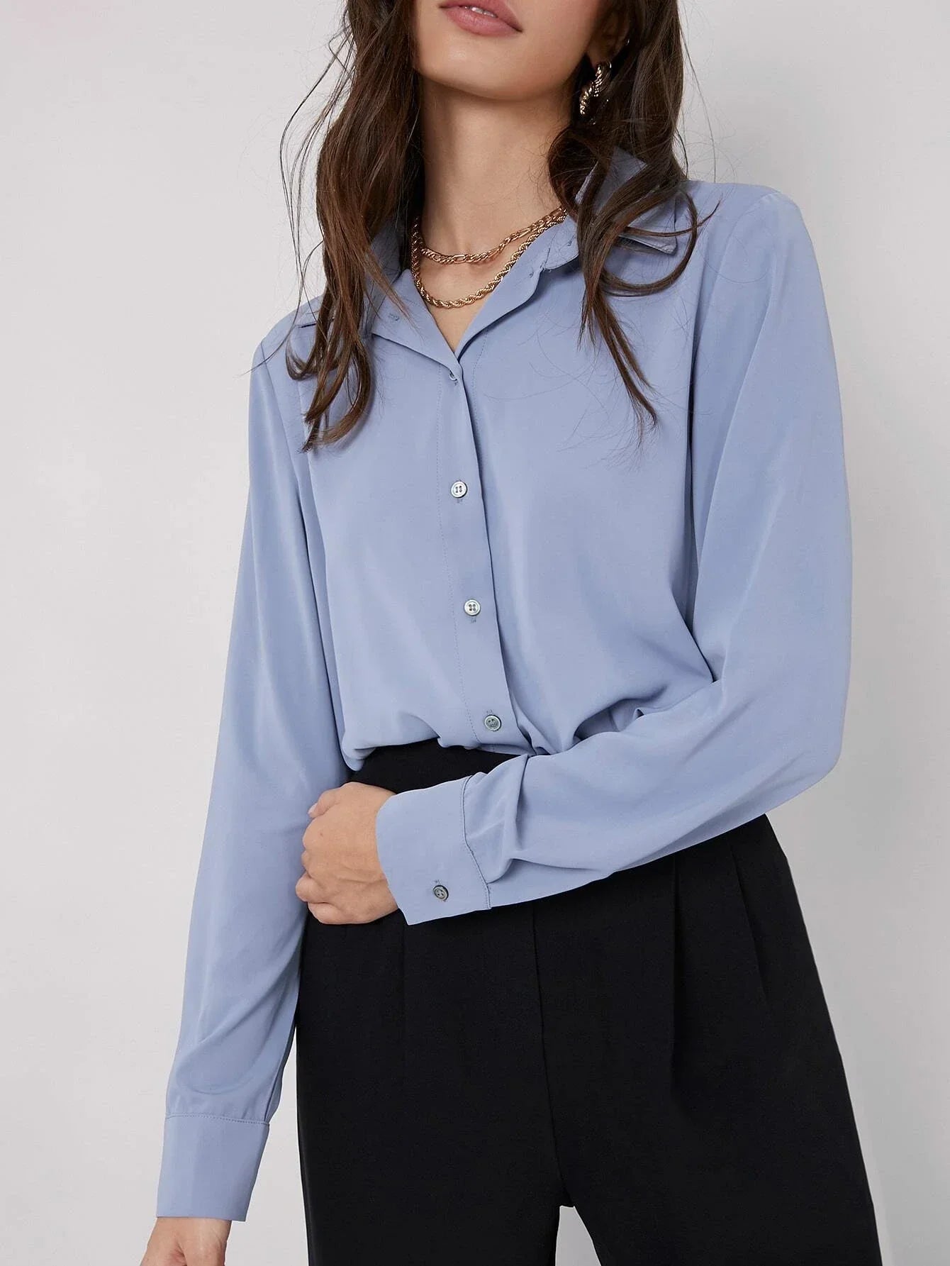Buy SHEIN BIZwear Fold Pleated Back Solid Shirt in Pakistan
