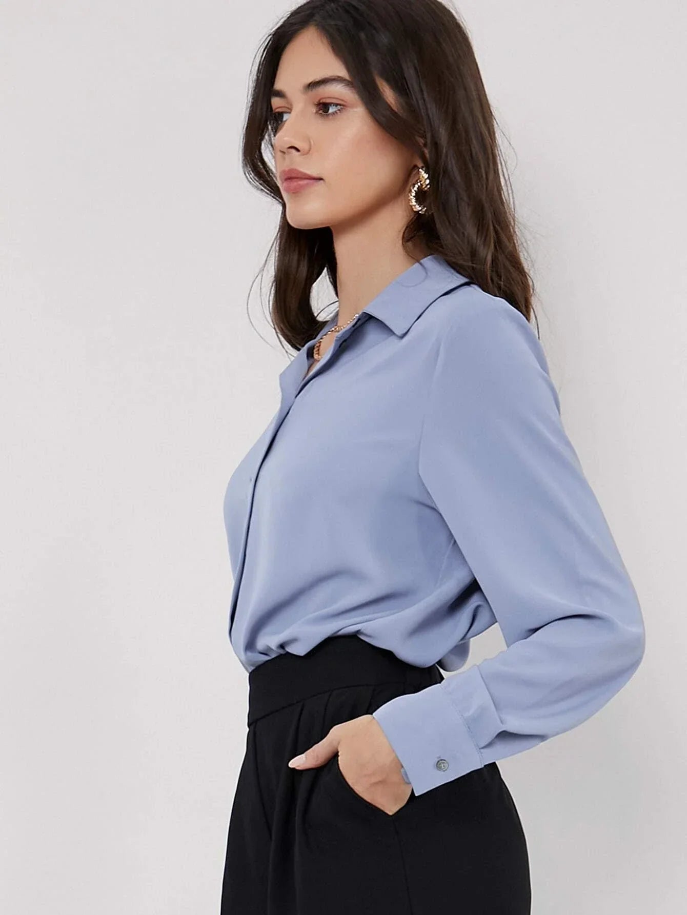Buy SHEIN BIZwear Fold Pleated Back Solid Shirt in Pakistan