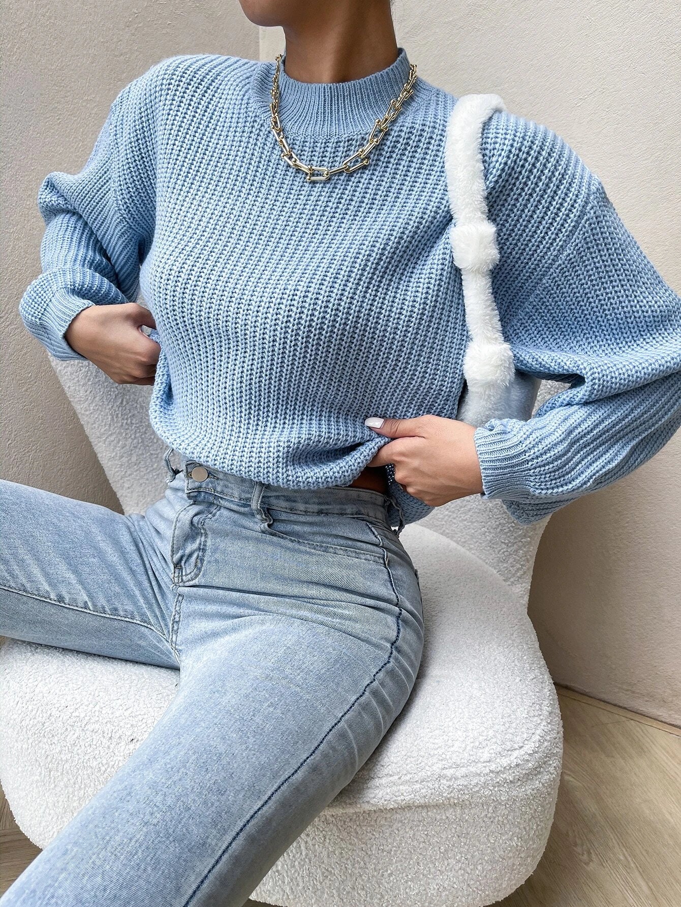 Buy Shein Mock Neck Drop Shoulder Sweater in Pakistan
