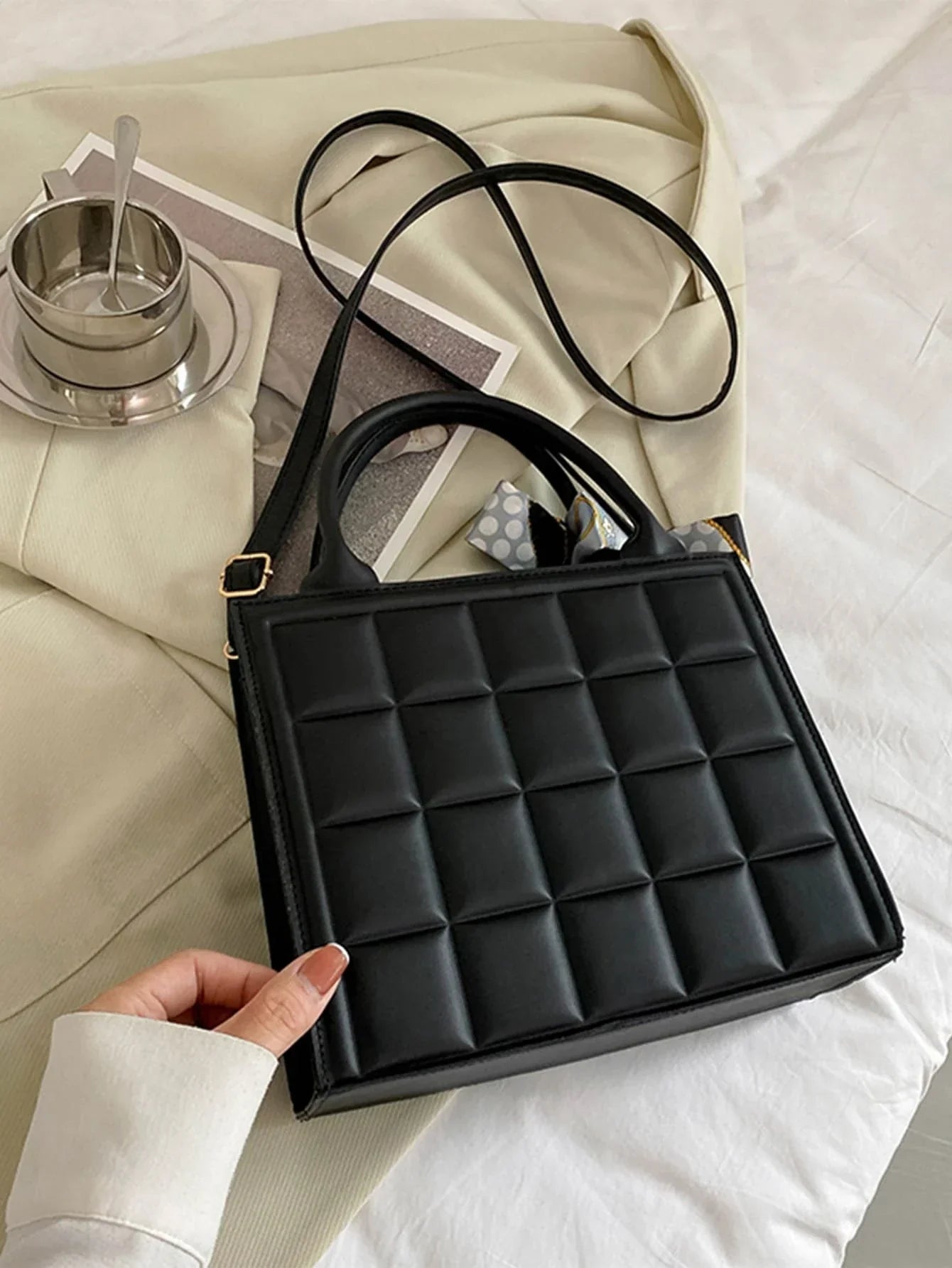 Buy SHEIN Solid Embossed Scarf Decor Satchel Bag in Pakistan