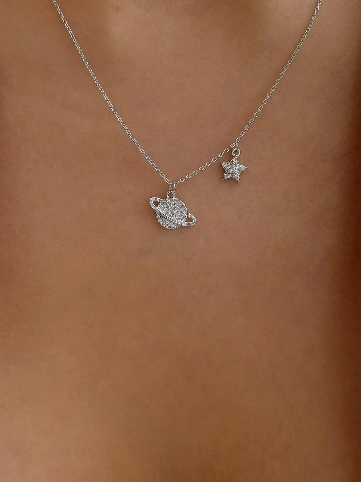 Buy Shein Rhinestone Planet Charm Necklace in Pakistan