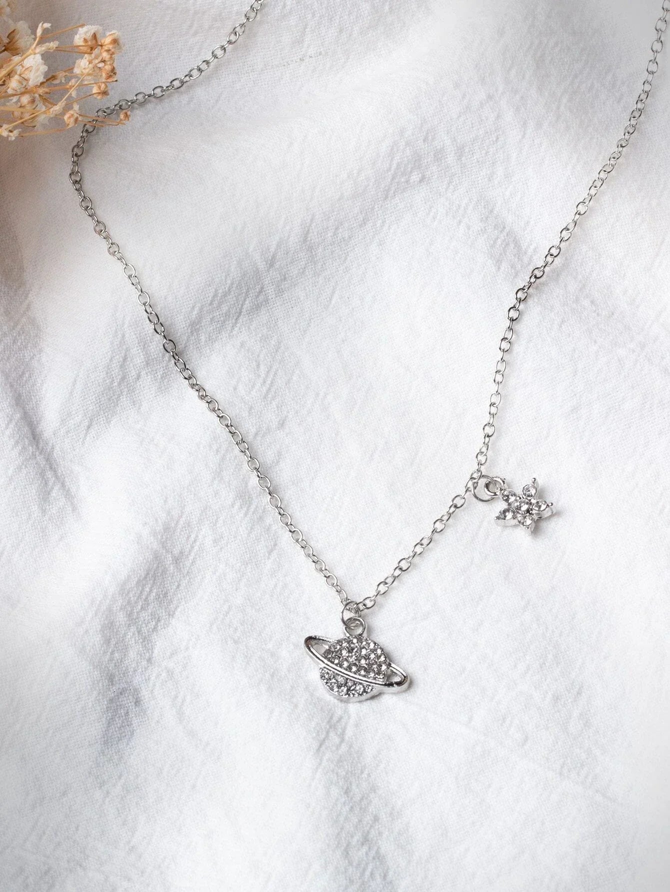 Buy Shein Rhinestone Planet Charm Necklace in Pakistan