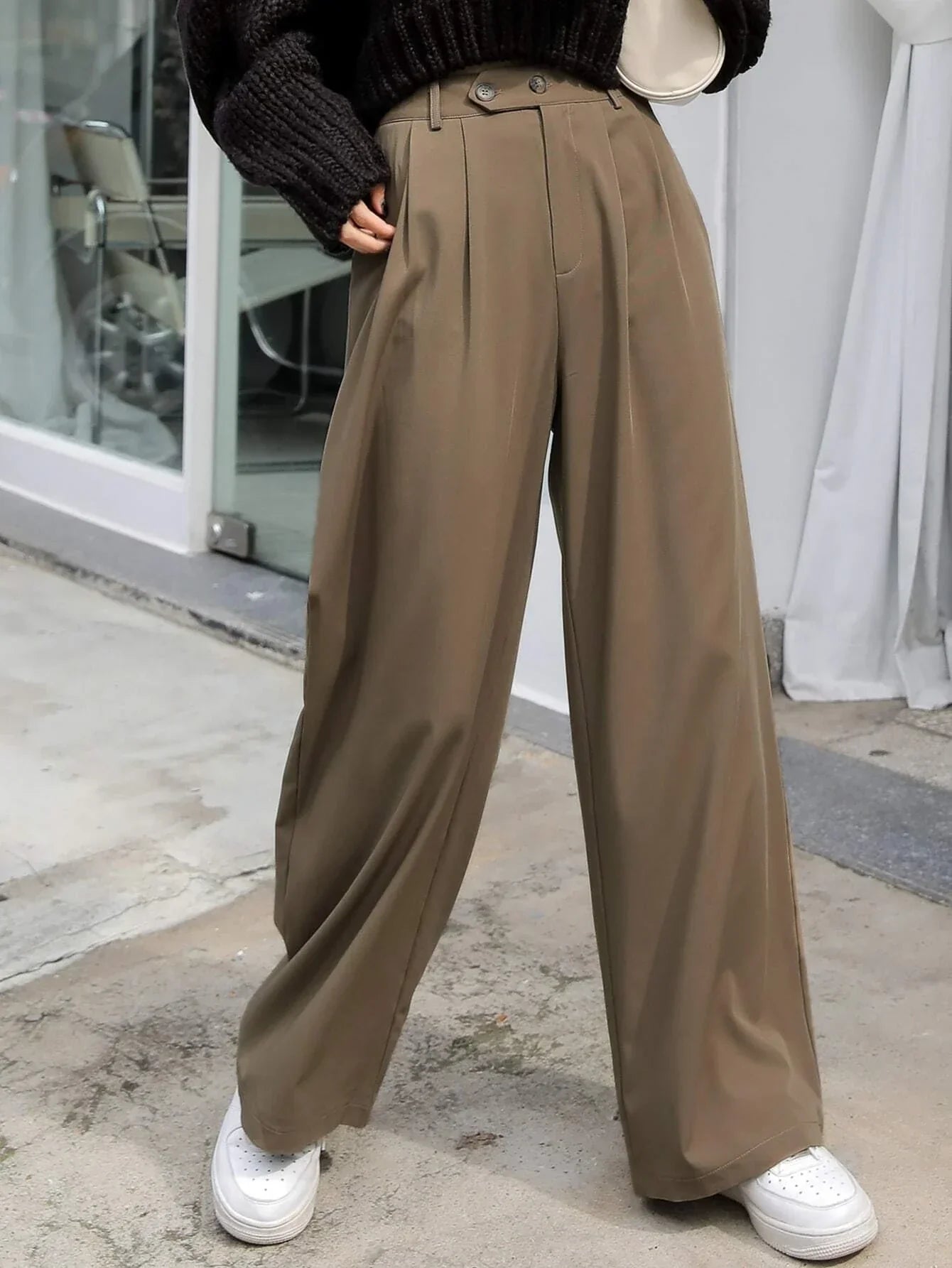 Buy Shein Dazy High Waist Fold Pleated Pants in Pakistan