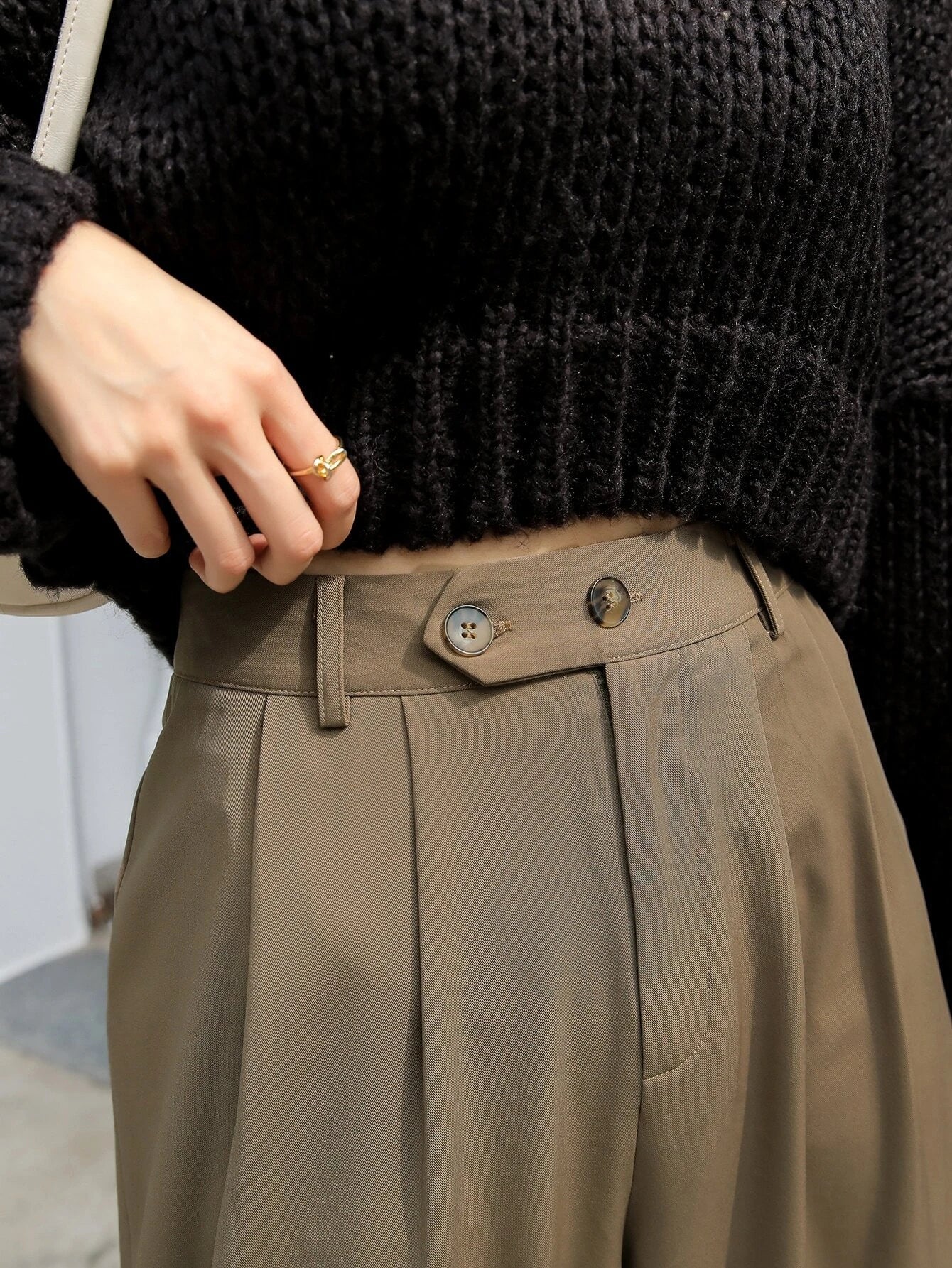 Buy Shein Dazy High Waist Fold Pleated Pants in Pakistan