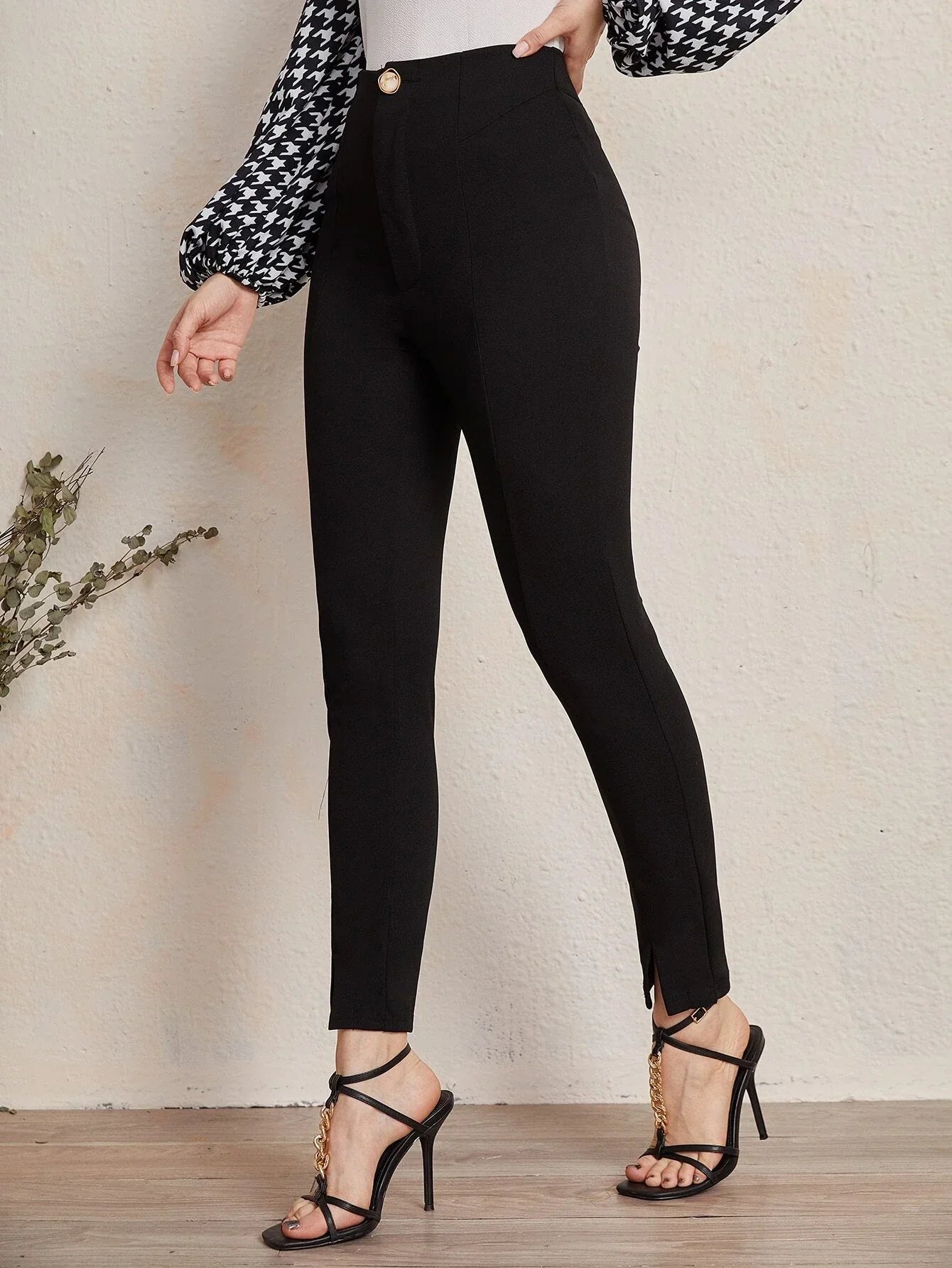 Buy Shein Unity Single Button Split Hem Skinny Pants in Pakistan