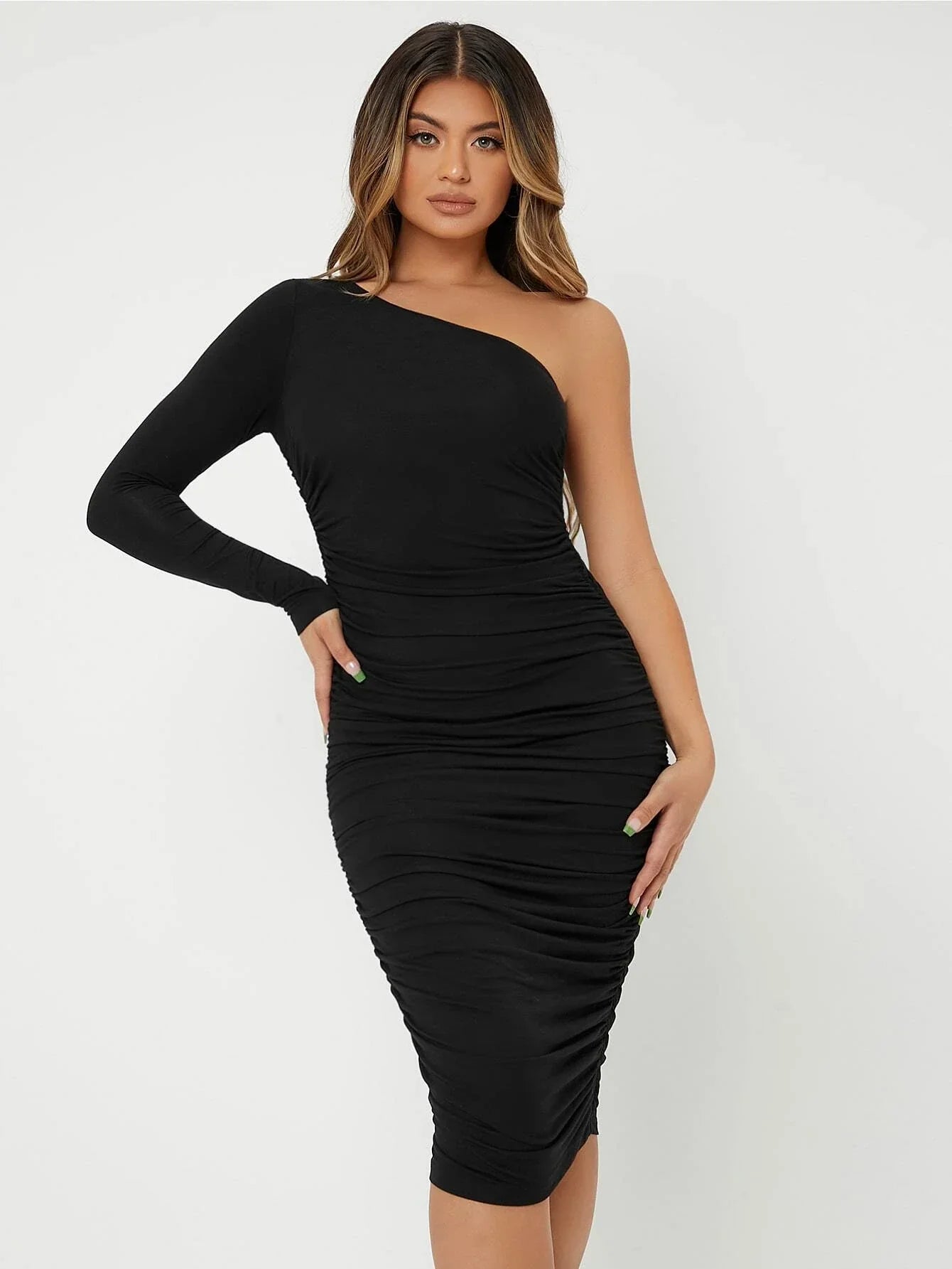 Buy Shein Sxy One Shoulder Ruched Bodycon Dress in Pakistan