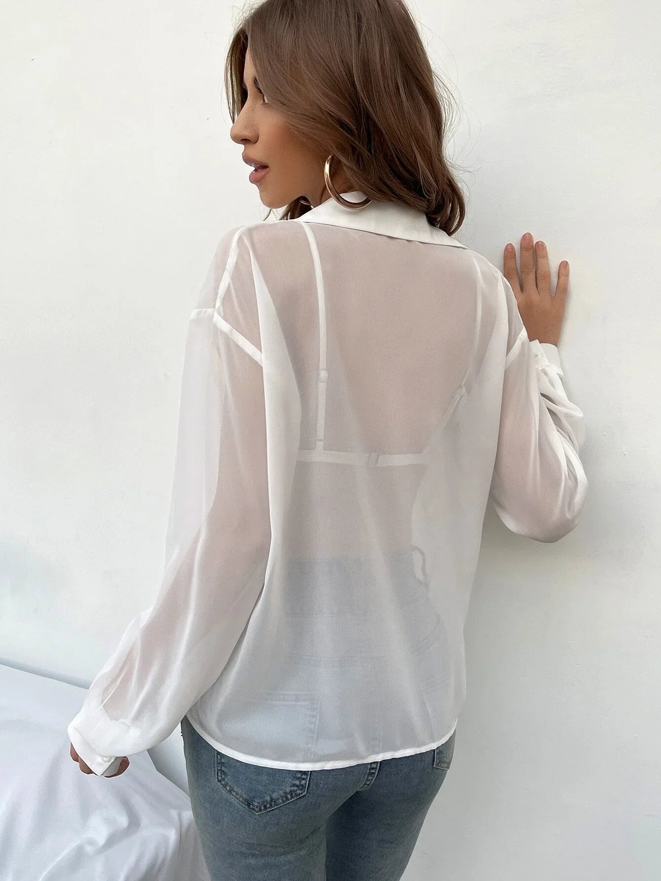 Buy SHEIN Essnce Drop Shoulder Sheer Shirt Without Bra in Pakistan