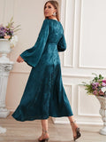 Buy Shein Emery Rose Jacquard Trumpet Sleeve Knot Front Dress in Pakistan