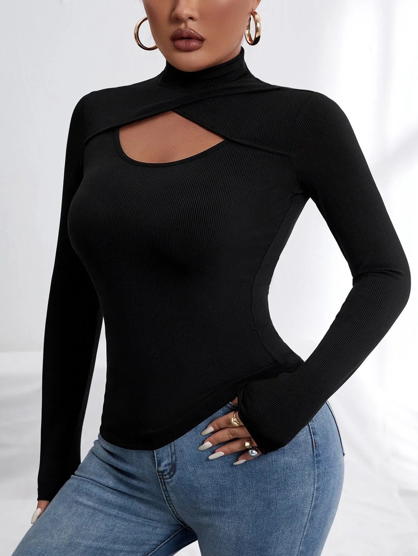 Buy SHEIN Cut Out High Neck Tee in Pakistan