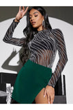 Buy SHEIN BAE Lettuce Trim Glitter Sheer Mesh Top Without Bra in Pakistan