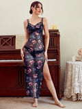 Buy SHEIN Sheer Floral Print Split Thigh Mesh Cami Night Dress in Pakistan
