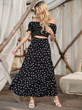 Buy SHEIN VCAY Square Neck Allover Print Shirred Puff Sleeve Crop Top & Polka Dot Print Skirt in Pakistan
