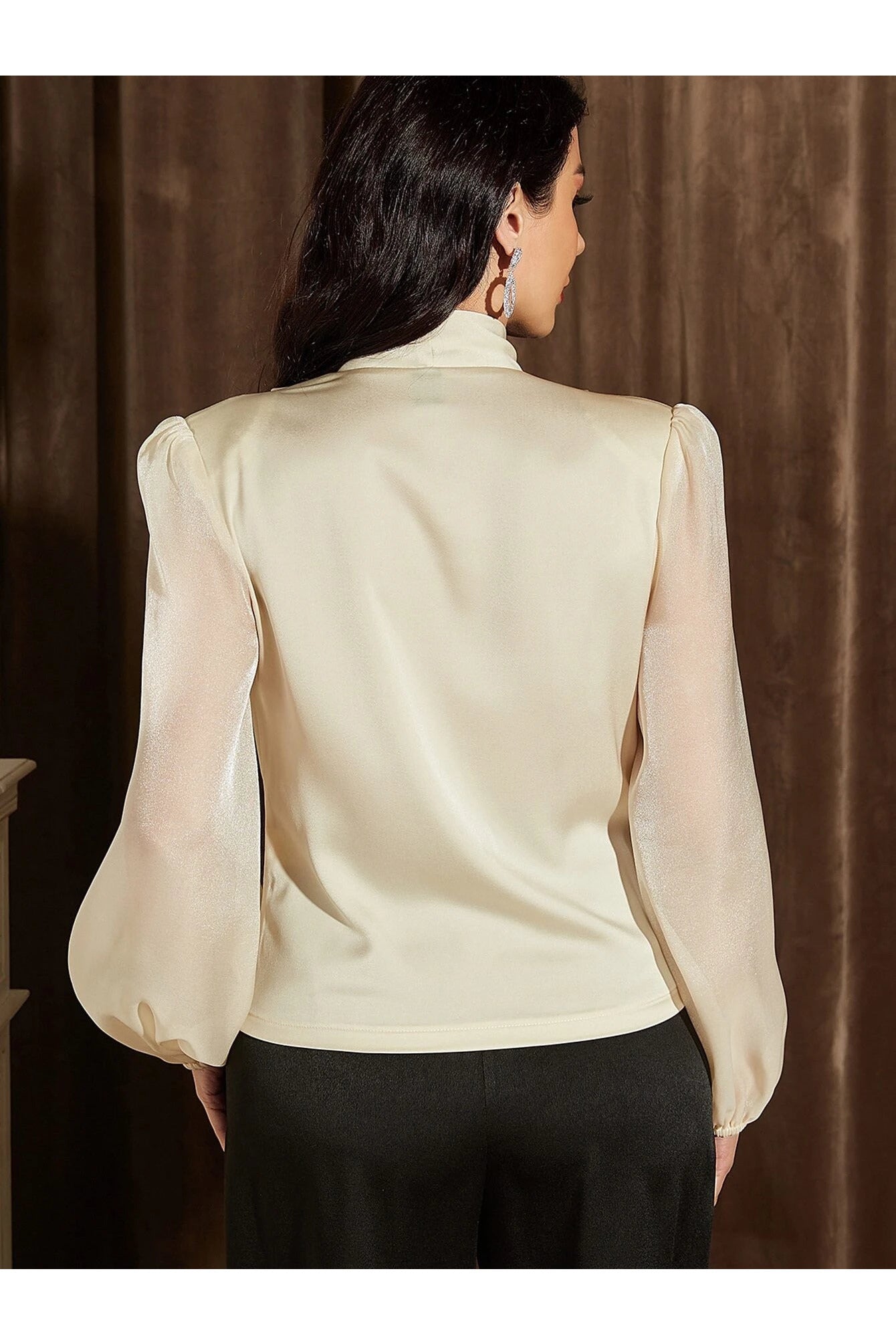 Buy Shein Fold Pleated Lantern Sleeve Satin Blouse in Pakistan