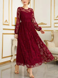 Buy SHEIN Modely Butterfly Embroidery Mesh Lantern Sleeve Dress in Pakistan