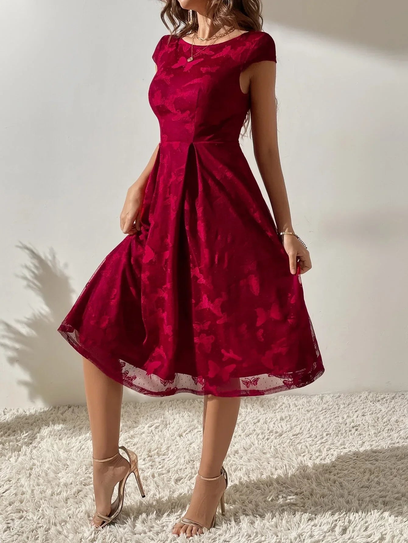 Buy Shein Fold Pleated Cap Sleeve Dress in Pakistan