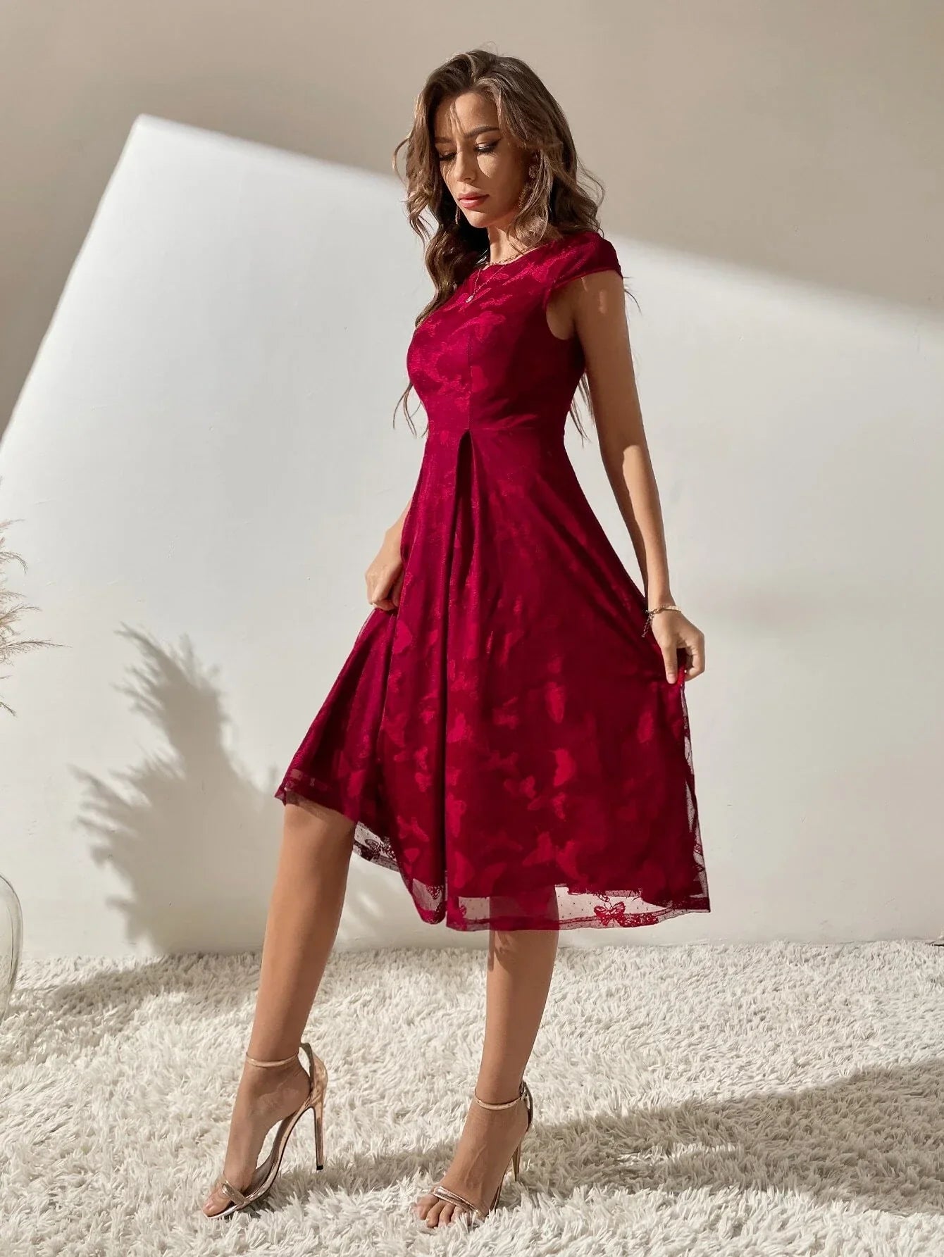 Buy Shein Fold Pleated Cap Sleeve Dress in Pakistan