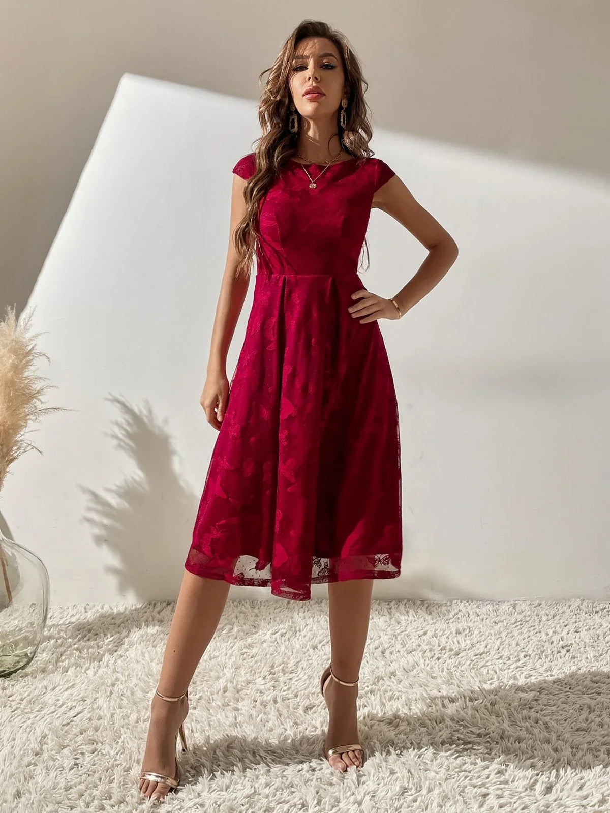 Buy Shein Fold Pleated Cap Sleeve Dress in Pakistan