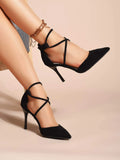 Buy Shein Minimalist Suedette Point Toe Stiletto Heeled Pumps in Pakistan