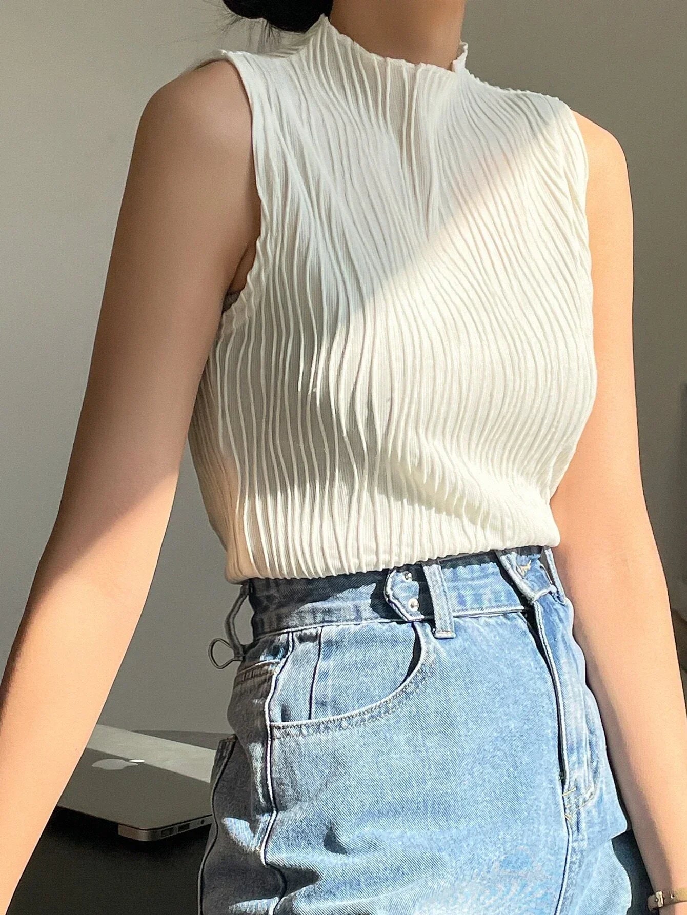 Buy SHEIN DAZY Stand Neck Solid Tank Top in Pakistan