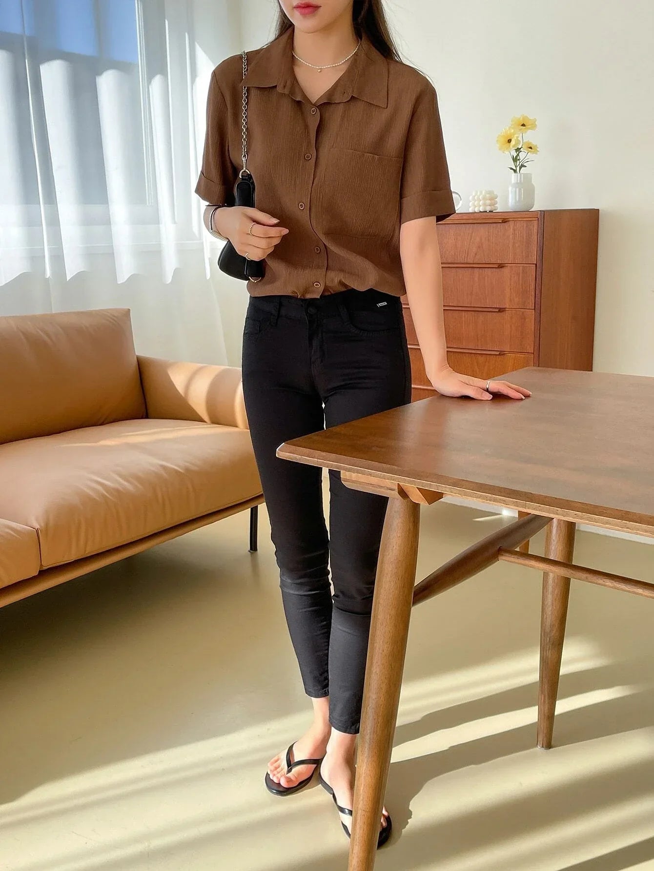 Buy SHEIN DAZY Patched Pocket Roll Up Sleeve Shirt in Pakistan