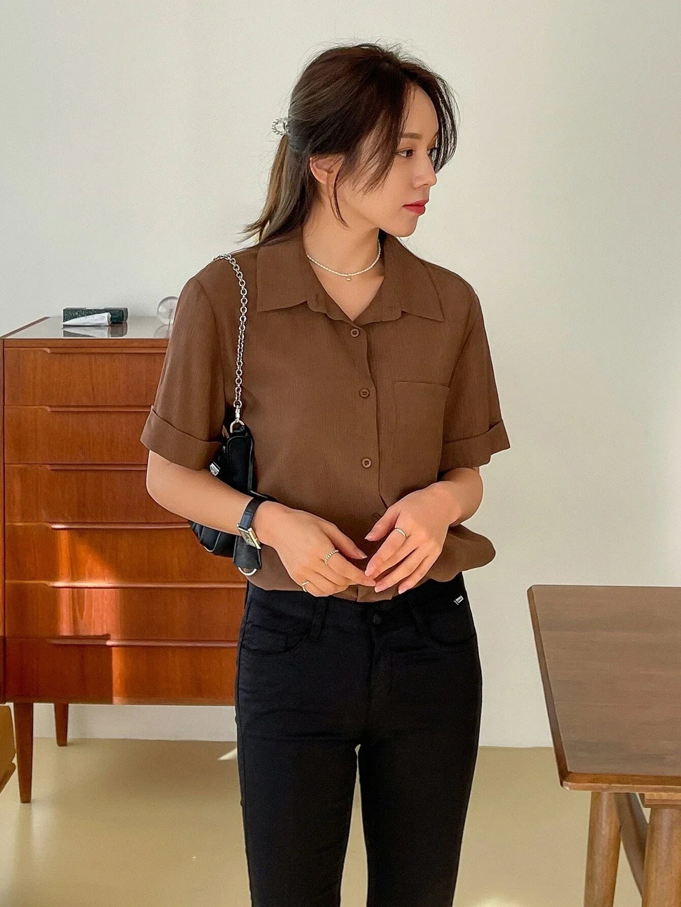 Buy SHEIN DAZY Patched Pocket Roll Up Sleeve Shirt in Pakistan