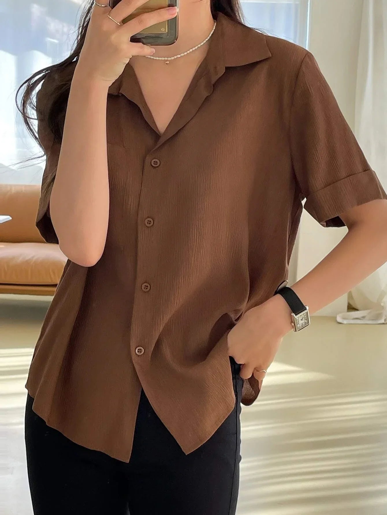 Buy SHEIN DAZY Patched Pocket Roll Up Sleeve Shirt in Pakistan