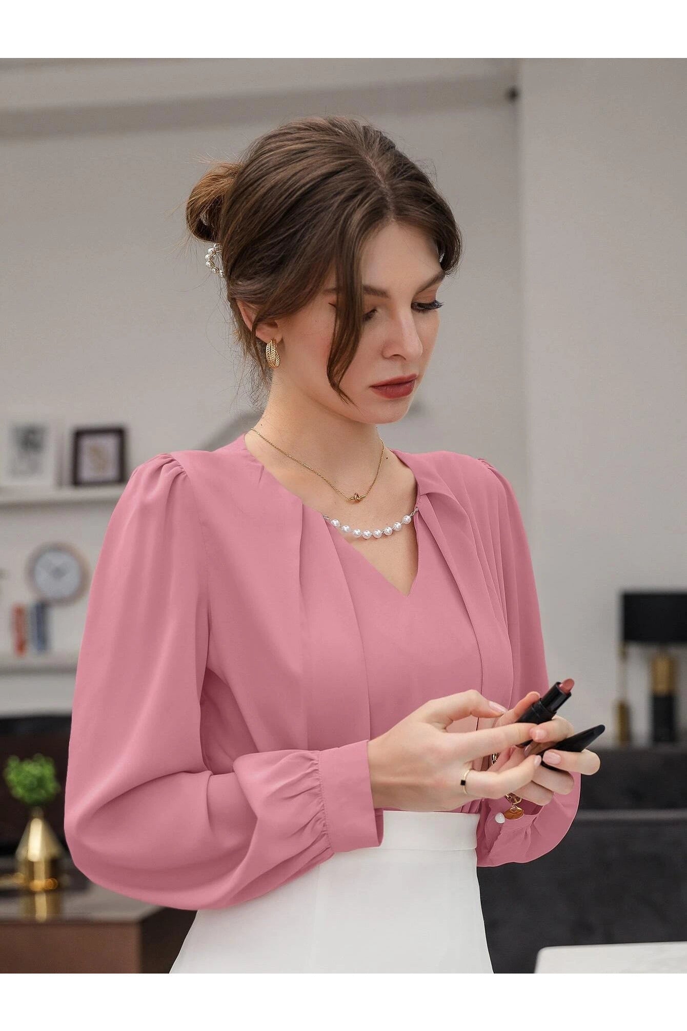 Buy Shein Puff Sleeve Solid Blouse in Pakistan