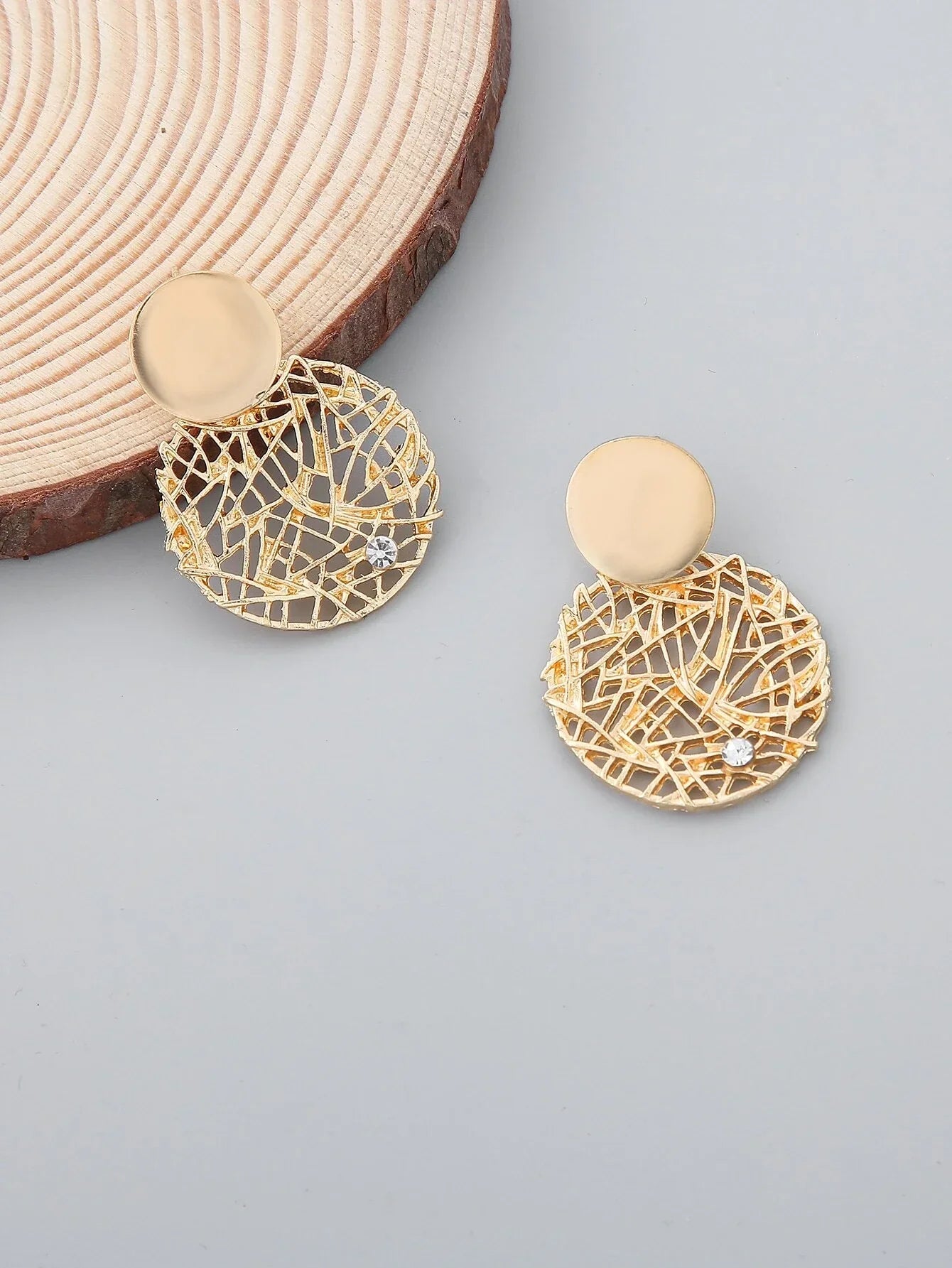 Buy Shein Rhinestone Decor Hollow Out Round Drop Earrings in Pakistan