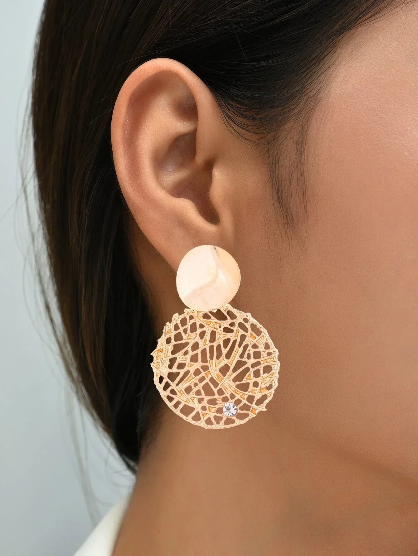 Buy Shein Rhinestone Decor Hollow Out Round Drop Earrings in Pakistan