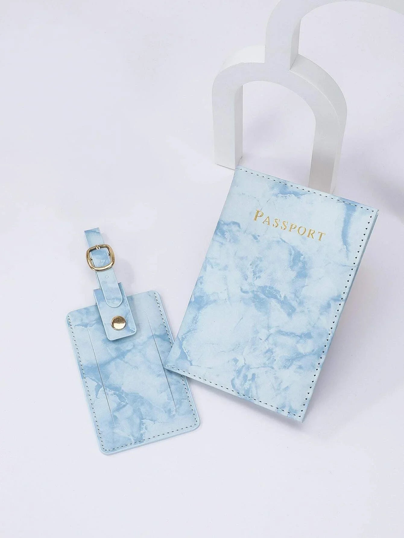Buy SHEIN Letter Graphic Marble Pattern Passport Case With Luggage Tag in Pakistan