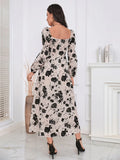 Buy Shein Modely Floral Print Lantern Sleeve Square Neck Dress in Pakistan