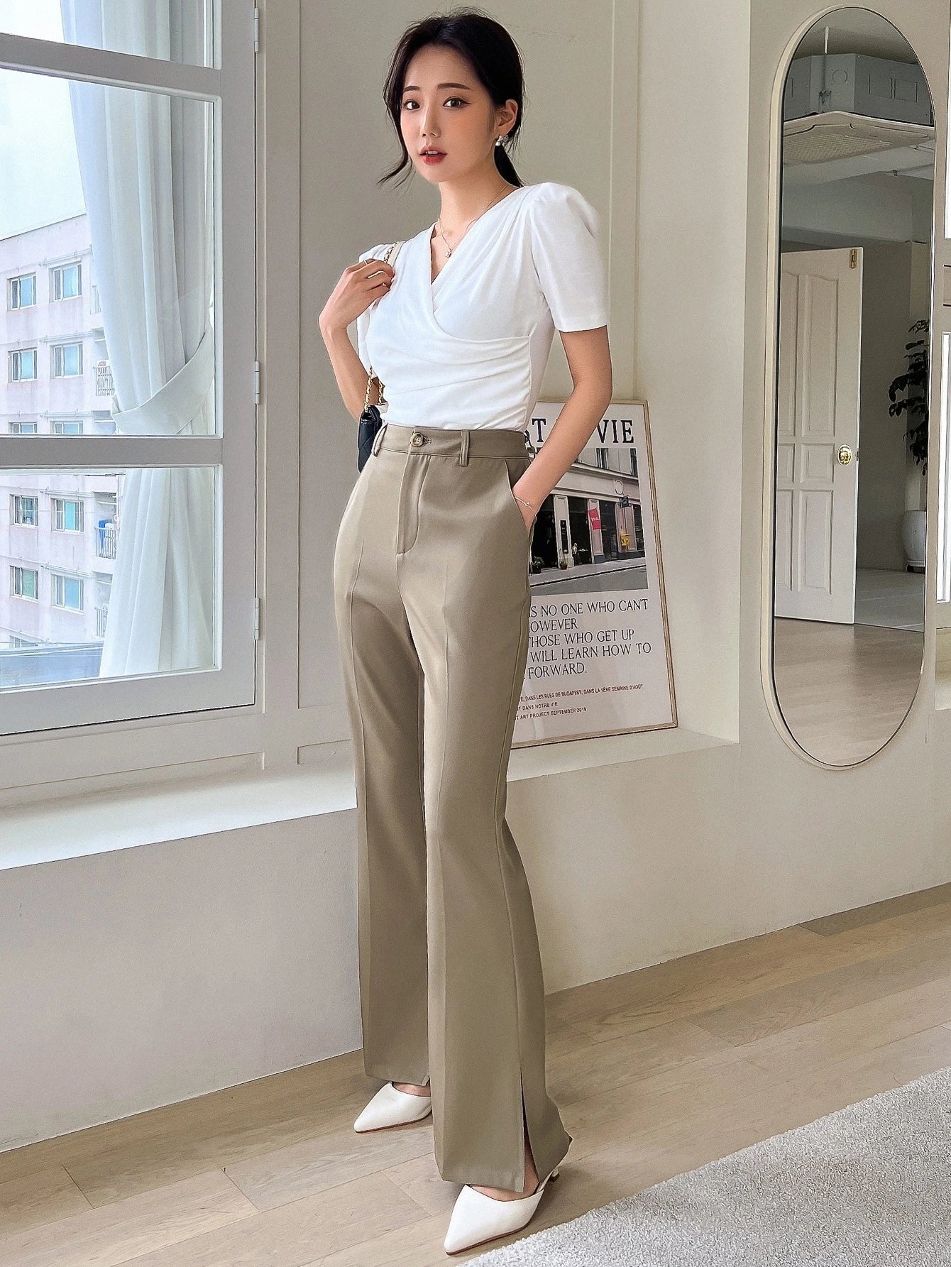 Buy Shein DAZY Slant Pocket Zip Fly Suit Pants in Pakistan