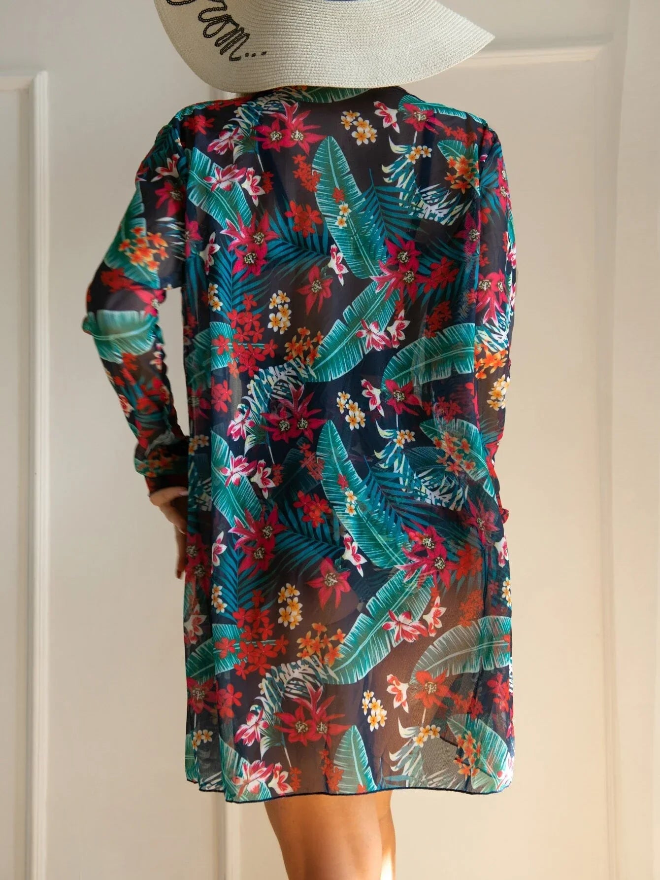 Buy SHEIN Tropical Print Bikini Set Wrap Push Up Bra Top & Hipster Bikini Bottom & Kimono 3 Piece Swimsuit in Pakistan