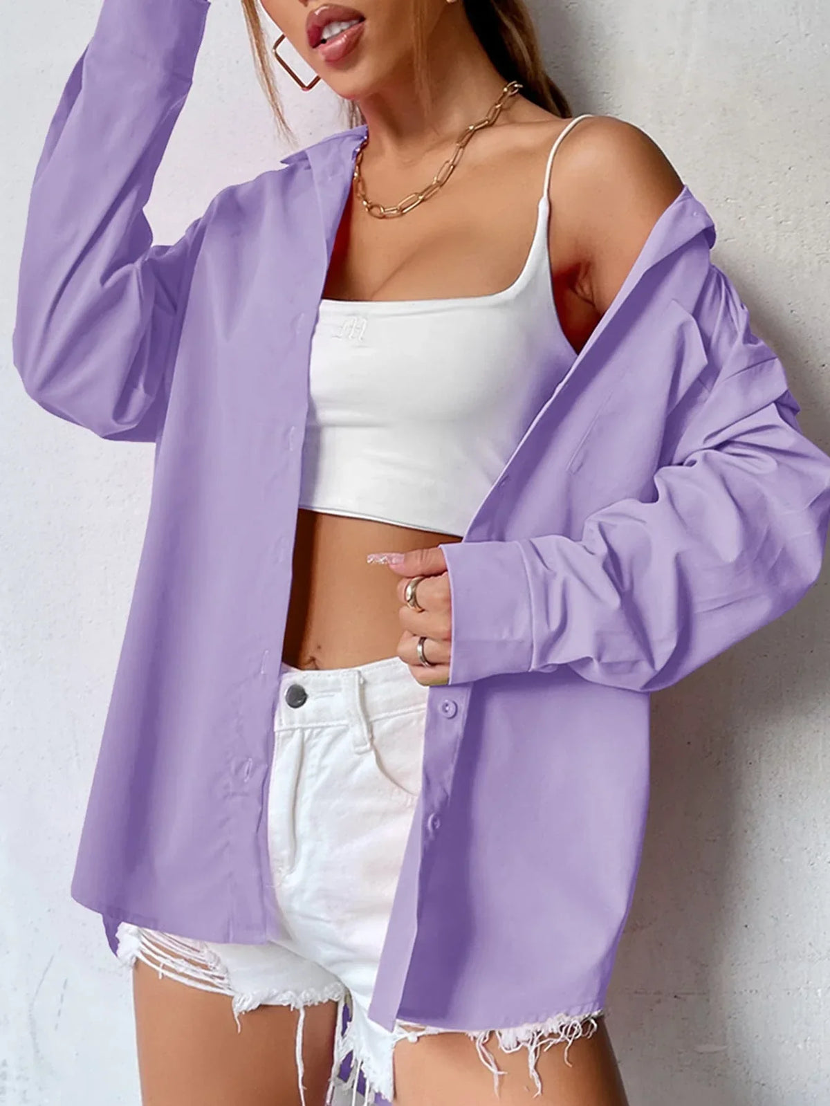 Buy SHEIN EZwear Curved Hem Drop Shoulder Blouse in Pakistan