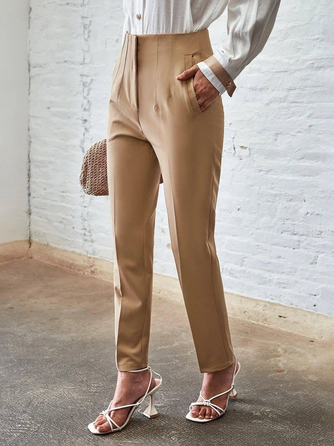 Buy SHEIN Unity Slant Pockets Zipper Fly Carrot Pants in Pakistan