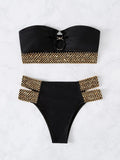 Buy SHEIN Stitch Detail Ring Linked Bandeau Bikini Swimsuit in Pakistan