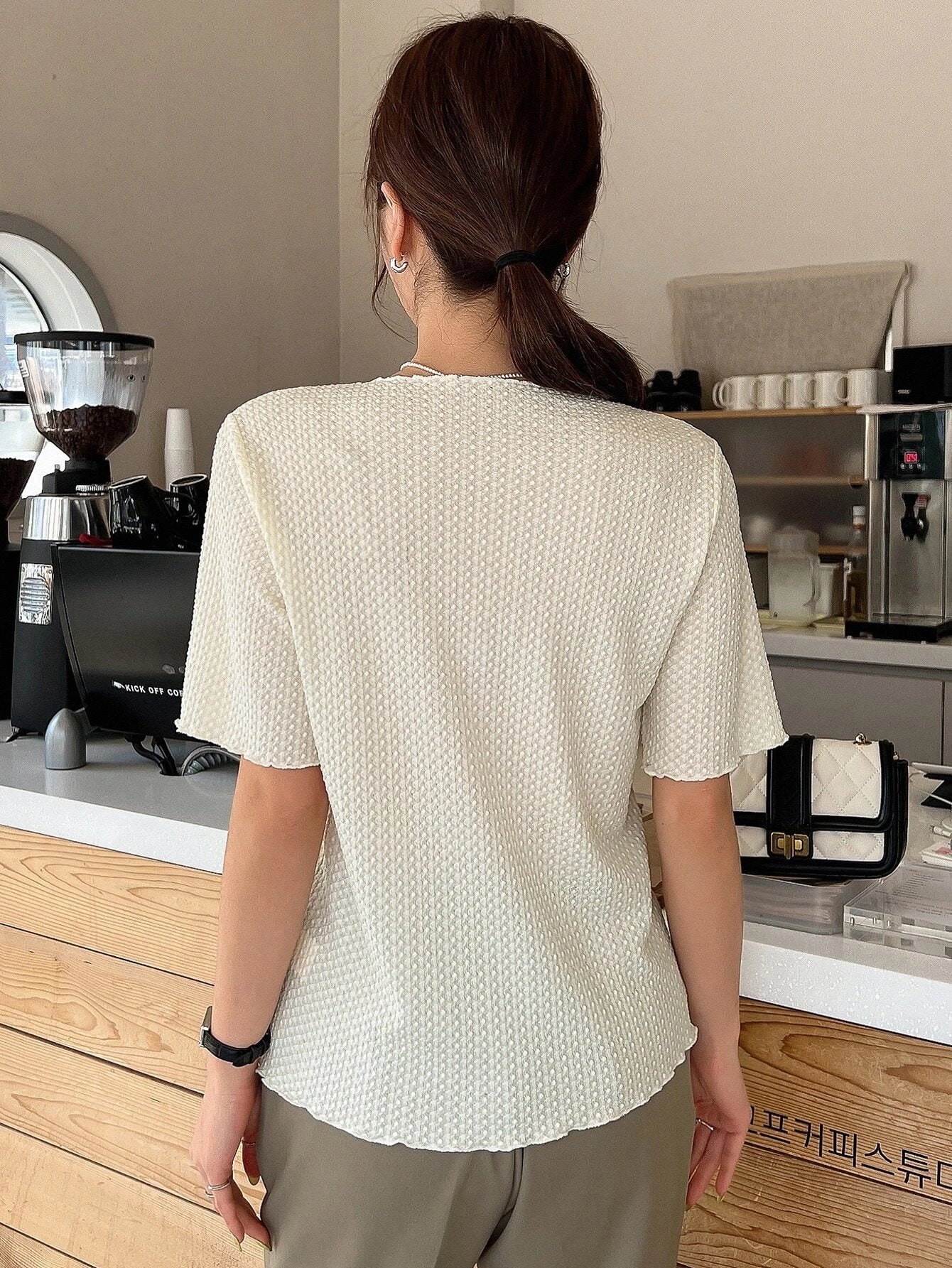 Buy SHEIN DAZY Lettuce Trim Button Front Tee in Pakistan