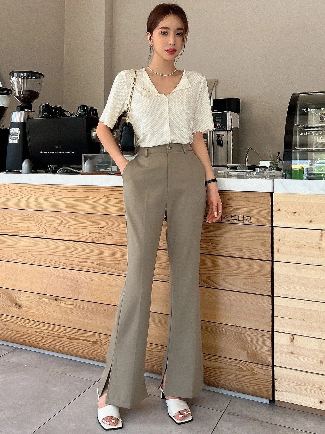 Buy SHEIN DAZY Lettuce Trim Button Front Tee in Pakistan