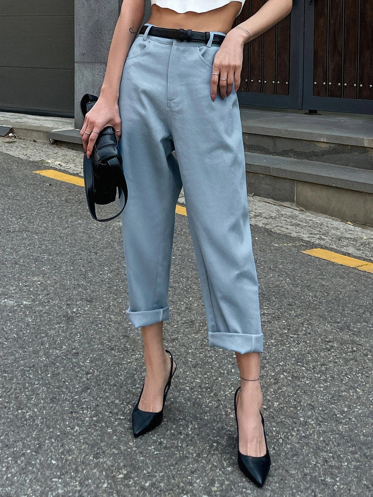 Buy Shein Dazy High Waist Straight Leg Pants Without Belt in Pakistan