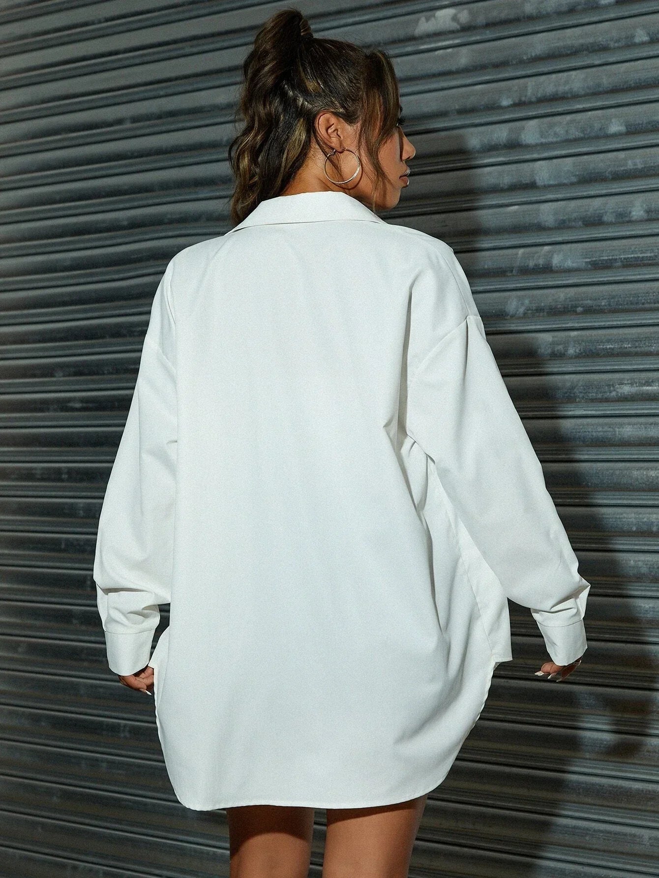 Buy SHEIN EZwear Curved Hem Drop Shoulder Blouse in Pakistan