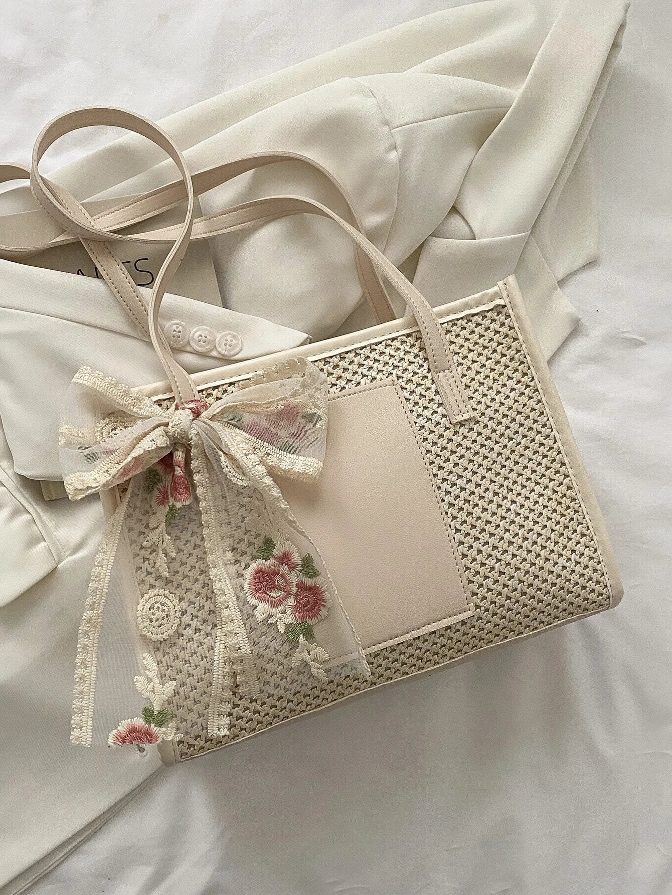 Buy Shein Twilly Scarf Decor Straw Bag in Pakistan