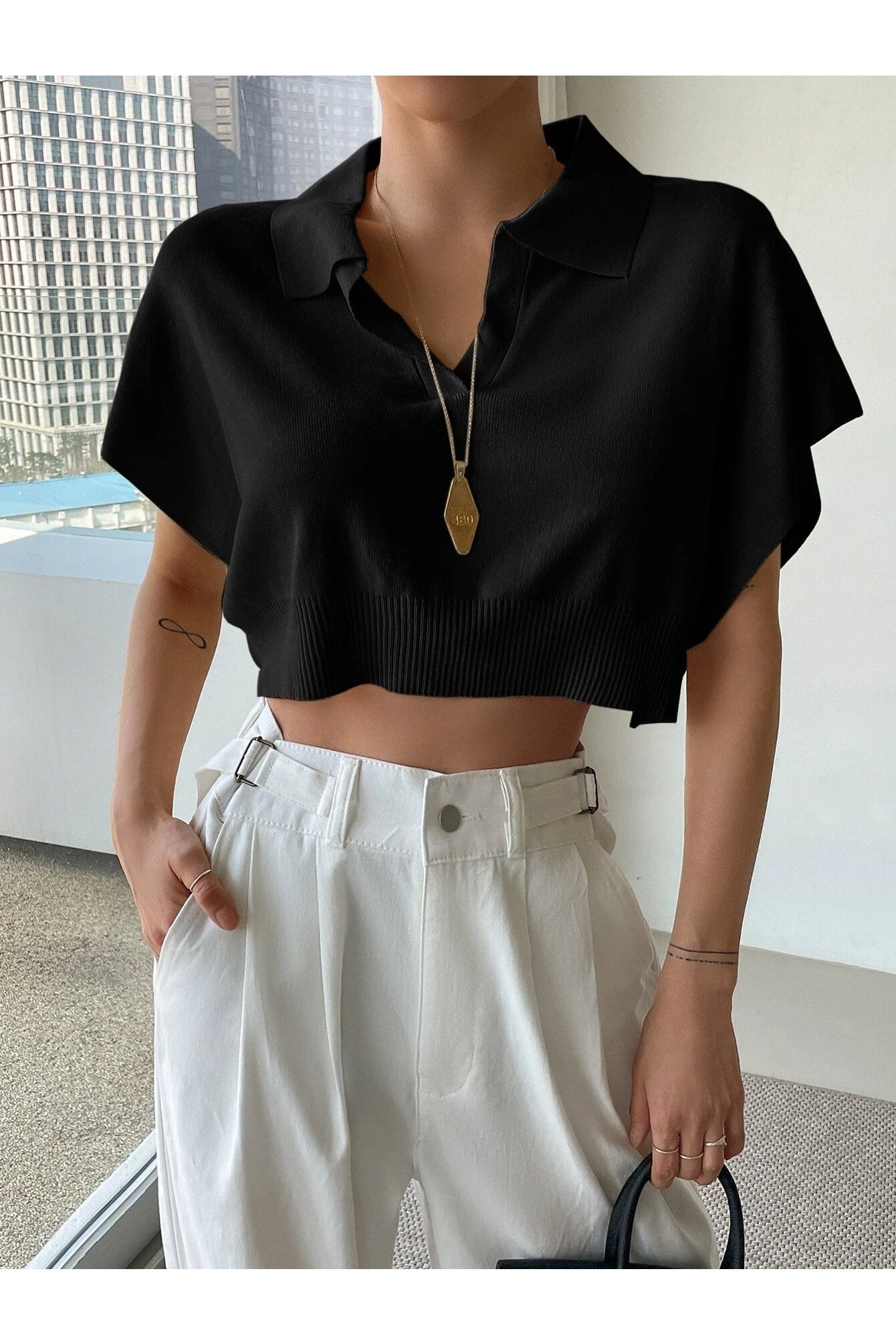 Buy SHEIN DAZY Batwing Sleeve Crop Knit Top in Pakistan