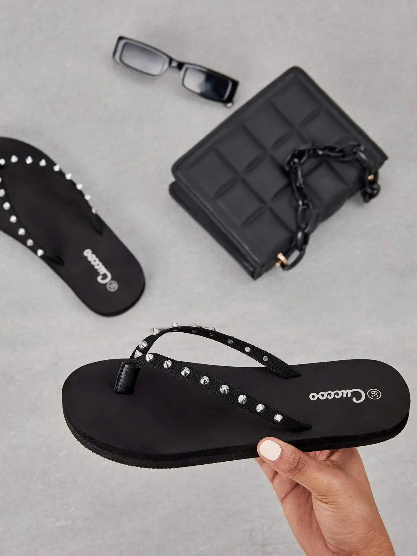 Buy SHEIN CUCCOO Trending Spiked Decor Flip Flops in Pakistan