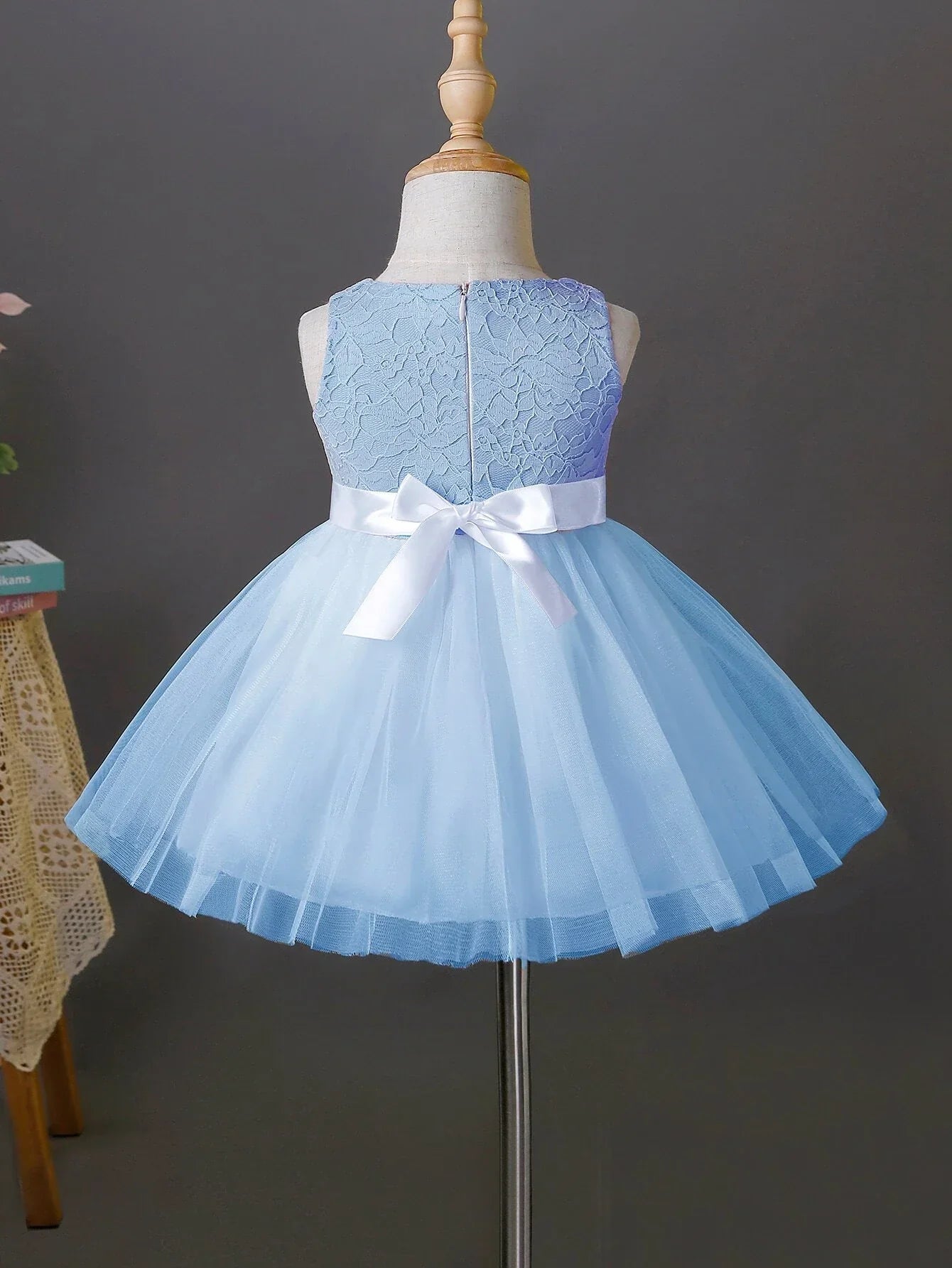 Buy SHEIN Baby Appliques Contrast Lace Mesh Overlay Party Dress in Pakistan