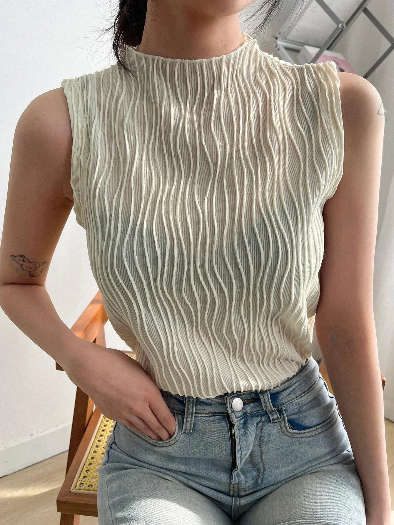 Buy SHEIN DAZY Stand Neck Solid Tank Top in Pakistan