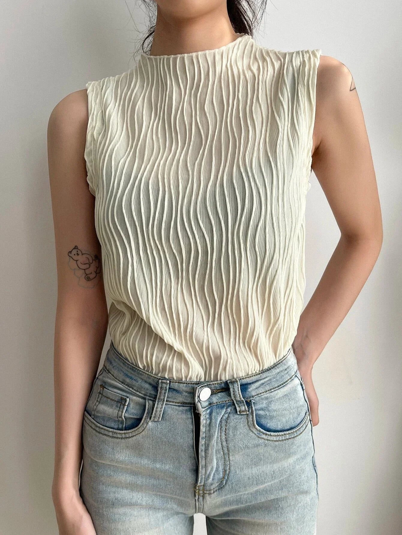 Buy SHEIN DAZY Stand Neck Solid Tank Top in Pakistan