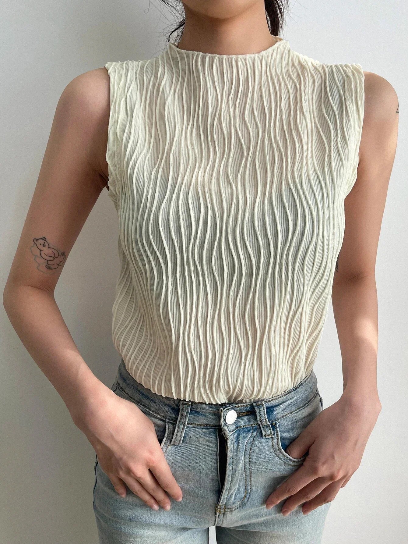 Buy SHEIN DAZY Stand Neck Solid Tank Top in Pakistan